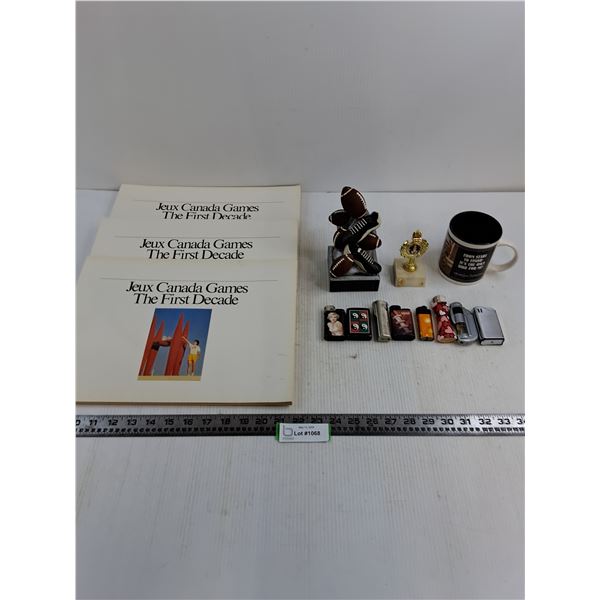 (3) Jeux Canada Games Books, Lighters, Trophies, Harley Davidson Mug - Cannot Ship