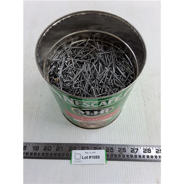 Coffee Tin of Bulk Nails - Mostly 1.5"