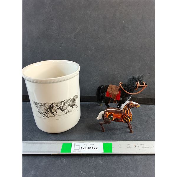 Horse Ceramic Vase and (2) Horse Toys