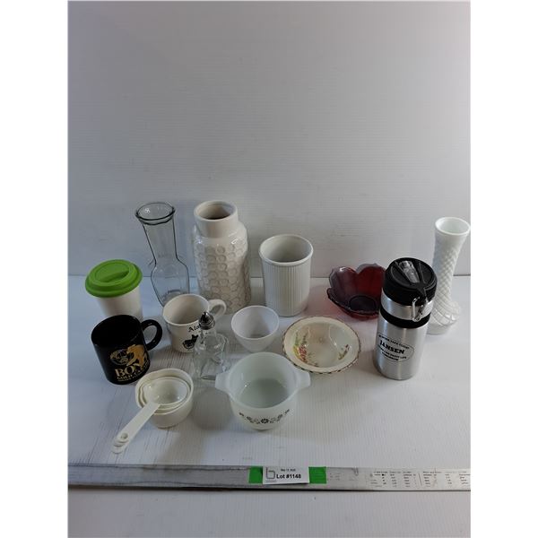 Flower Vases, Mugs, Measuring Cups, Water Bottle, Bowls and Vinegar Bottle