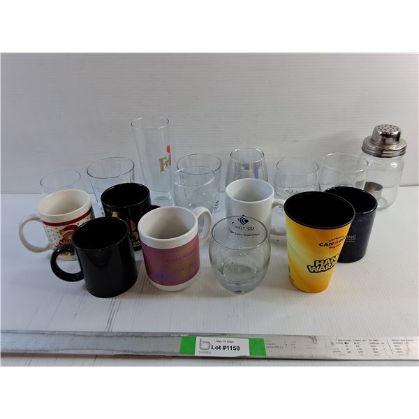 Mugs, Sugar Bottle and Glass Cups