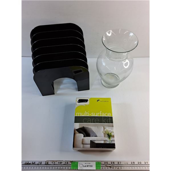 File Organizer, Glass Flower Vase and Multi Surface Care Kit
