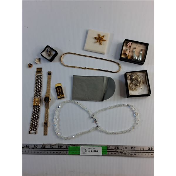 Necklaces, Various Shirt Pins, Money Clip, Watches and Misc