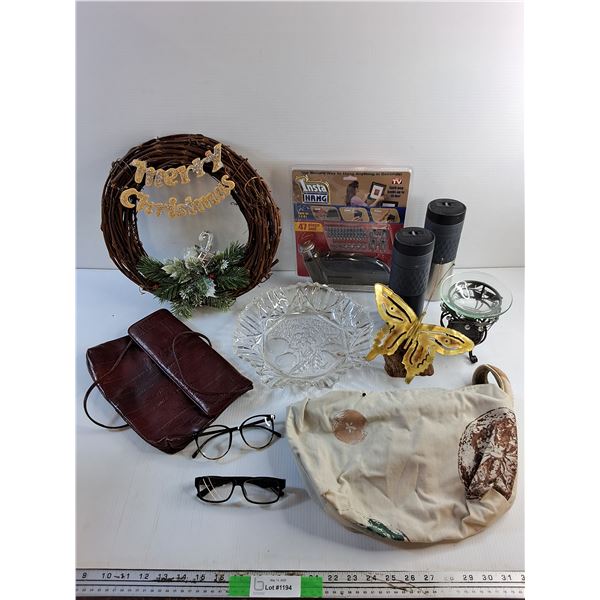 Christmas Wreath, Glasses, Ladies Purses, Water Bottles, InstaHang, Fruit Dish and Misc