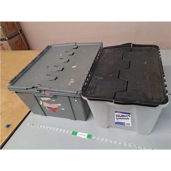 *(2) Plastic Totes with Folding Lids. Up to 12.5" Tall x 19.5" Wide x 24" Long-   Cannot Ship