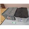Image 1 : *(2) Plastic Totes with Folding Lids. Up to 12.5" Tall x 19.5" Wide x 24" Long-   Cannot Ship