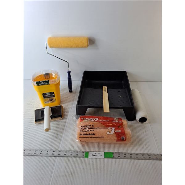 Paint Lot- (4) Rollers, Tray, Pail & Liners, Misc.