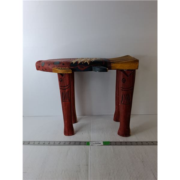 Painted Wood Carved Fish Stool 15.5" Tall x 19" Long x 10" Wide