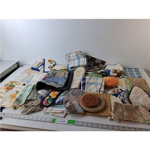 Kitchen Lot- Apron, Tea Towels, Cooling Plates, Misc.