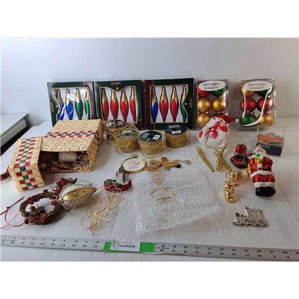 Christmas Lot- Tree Ornaments, Ribbon, Misc.