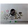 Image 1 : Jewelry Lot- Pins, Horse Figurine, Pocket Knife,Misc.
