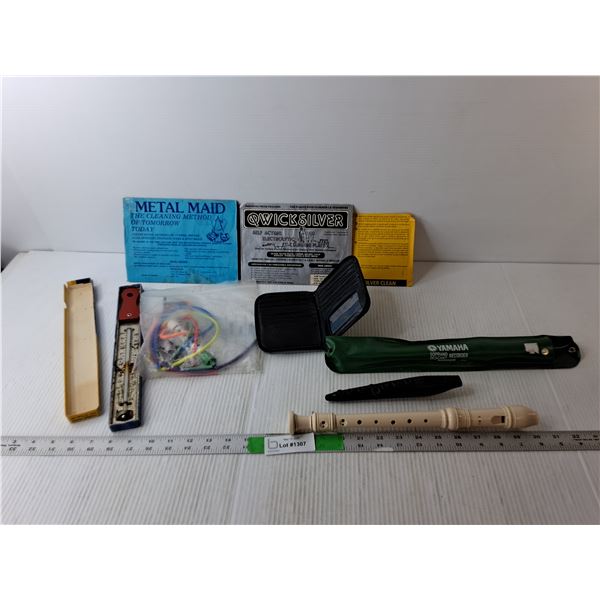 (3) Metal Cleaning Plates, (2) Recorders, Wallet, Misc.