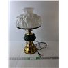 Image 1 : Vintage Metal Lamp with Glass Cover- Powers On 20" Tall