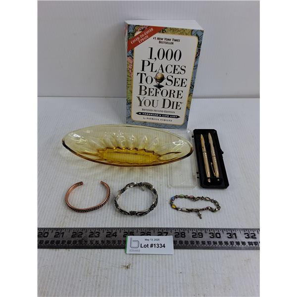 "1000 Places" Book, Bracelets, Trinket Dish, Pen Set