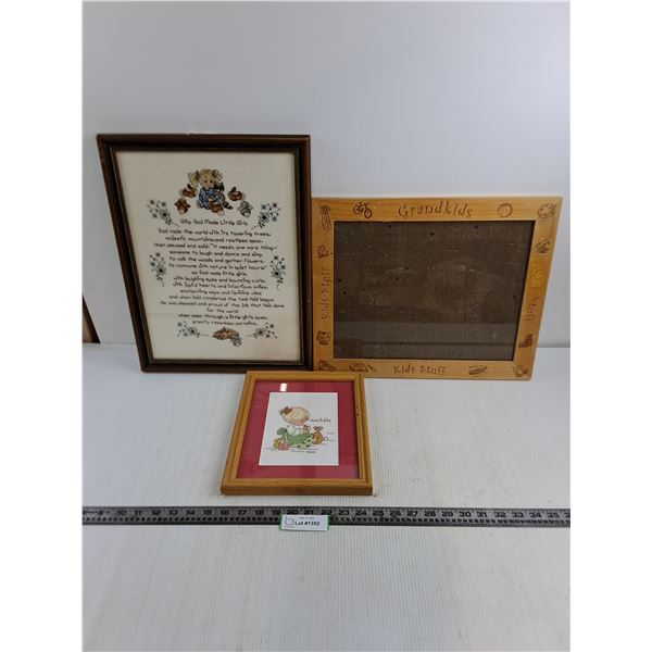 (3) "Children's Themed' Wood-Framed Wall Art - Largest 17.5" x 13.5"