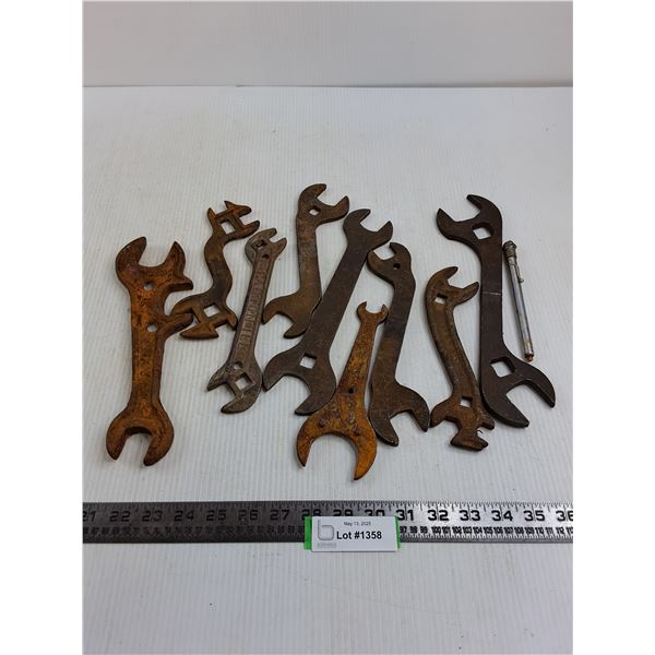 (9) Vintage Wrenches, Tire Gauge