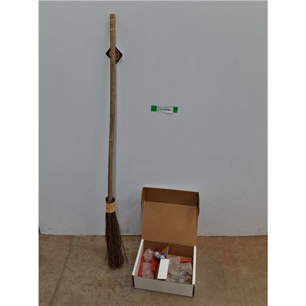 Halloween Broom, Candles and Glass Candle Holders  -  Pick Up