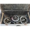 Image 2 : (4) Caster Wheels and Tin Tool Box 22 x 9 x 9"