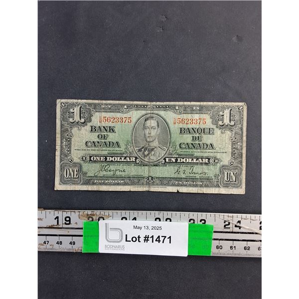 Antique 1937 Canadian 1 Dollar Banknote