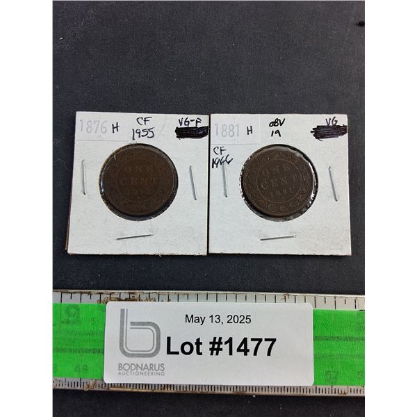 1876 and 1881 Canadian 1 Cent Coins