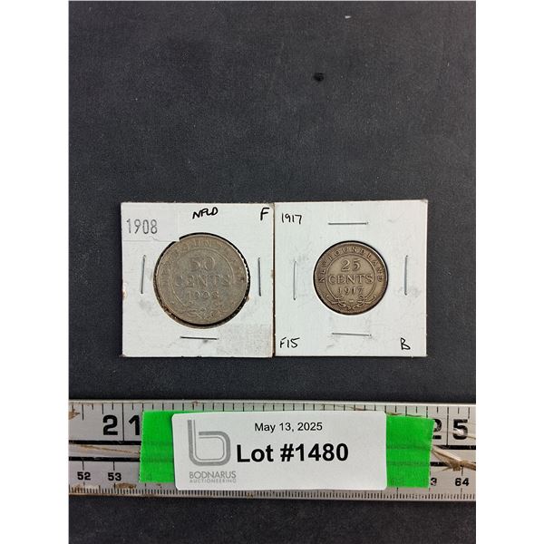 1908 and 1917 Newfoundland 25 and 50 Cents Coins