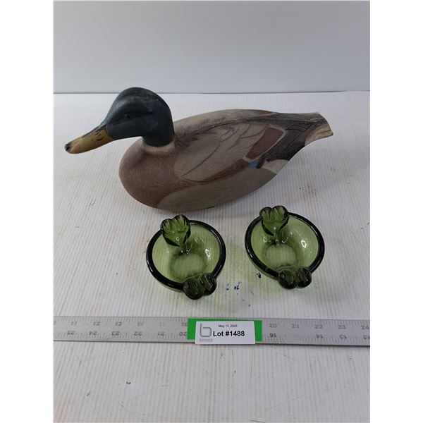 Plastic Floating Duck Decoy and (2) Glass Ashtrays