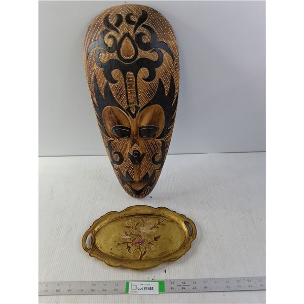 Decorative Wooden Mask and Solid Brass Plate
