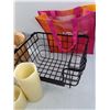 Image 4 : Small Wood basket, Metal Basket and 3 Candles