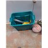 Image 5 : **Plastic Rubbermaid Tote w/ Various Items, Watering Can, Basketball,  Misc,