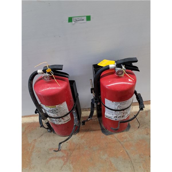 **(2) Fire Extinguishers  Both Full, w/ Wall Mount Brackets, Unknown  Size, CANNOT SHIP