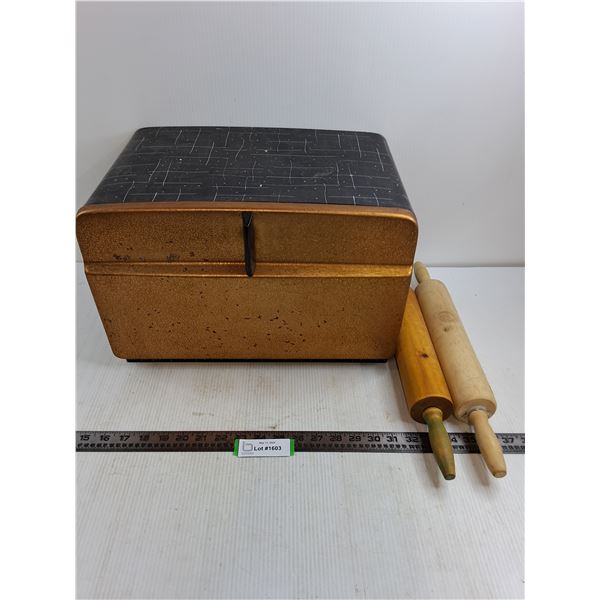Vintage Bread Box 16" x 11" x 11", (2) Rolling Pins