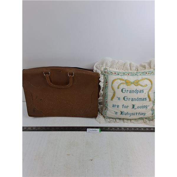 Vintage Brief Case, Grandma Throw Pillow