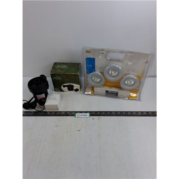 Tera Gear Electric Inflator/Deflator Pump, Solo 3-Pack Halogen Spotlight - All Untested