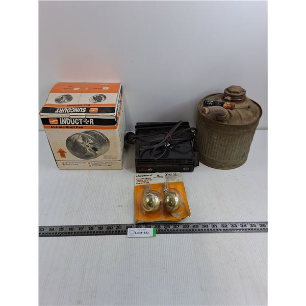 Varitime Temro Electric Heater - Tested, Vintage Empty Gas Can, Casters, Duct Fan