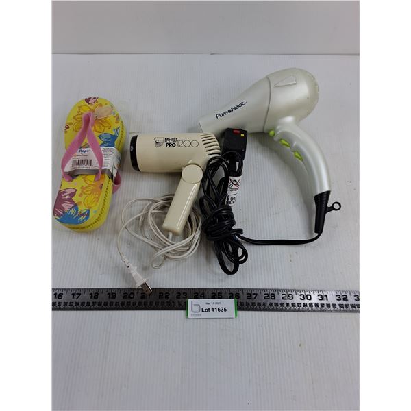 (2) Blow Dryers - Tested, Flip-Flops - Unused