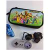 Image 2 : Super Mario Console Case, Super Nintendo and Gaming Controllers - As Is