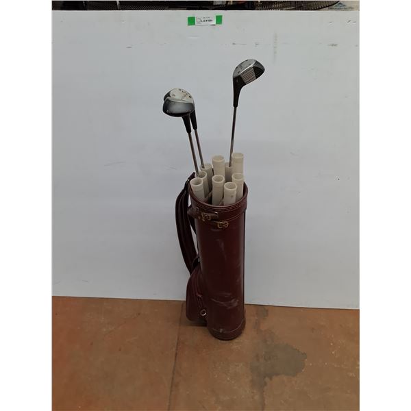 *(3) Campbell Golf Clubs and Faux Leather Golf Club Bag - Cannot Ship