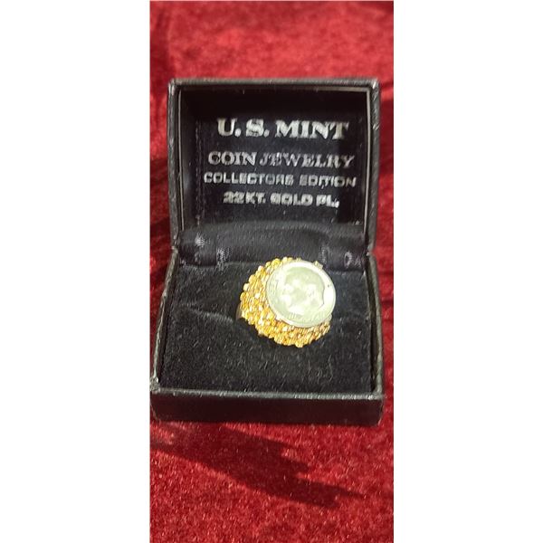 US MINT JEWELLERY - 24KT PLATED DIME RING