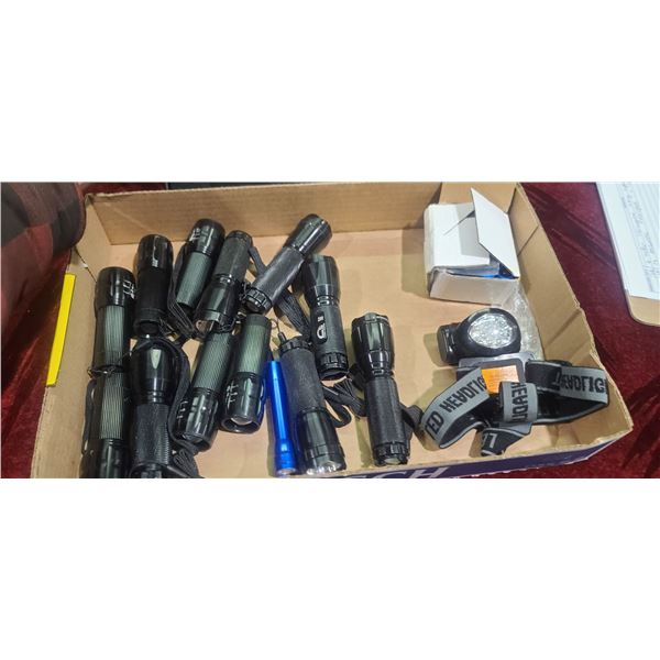 14 ASSORTED FLASHLIGHTS AND 14 C123 BATTERIES