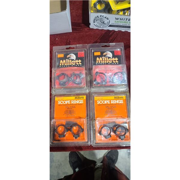 MILLET SCOPE RINGS QTY2 STD RINGS 30MM MED AND QTY2 TURN IN STYLE 1" MED
