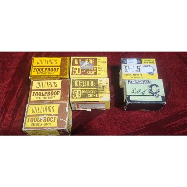 FIVE WILLIAMS FOOL PROOF RECIEVER SIGHTS AND TWO PARKER HALE RINGS