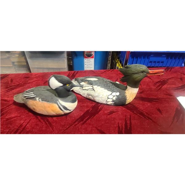 MERGANSER DRAKE DECOY BY JACK FISHER AND HOODE MERGANSER DECOY BY B.PARKER - BOTH HAVE SOME MINOR DA