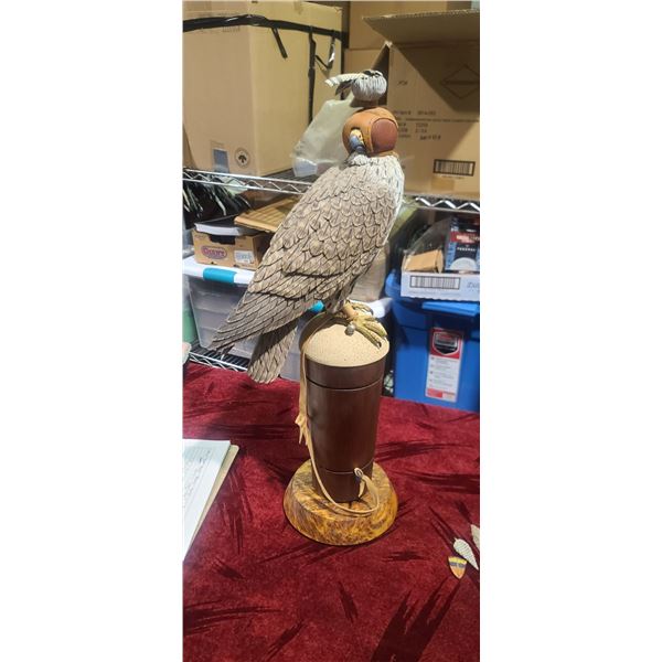 FALCON CARVING BY JACK FISHER 26 X 11 X8" SOME DAMGE PLEASE SEE IMAGES - SPECIAL SHIPPING AND HANDLI