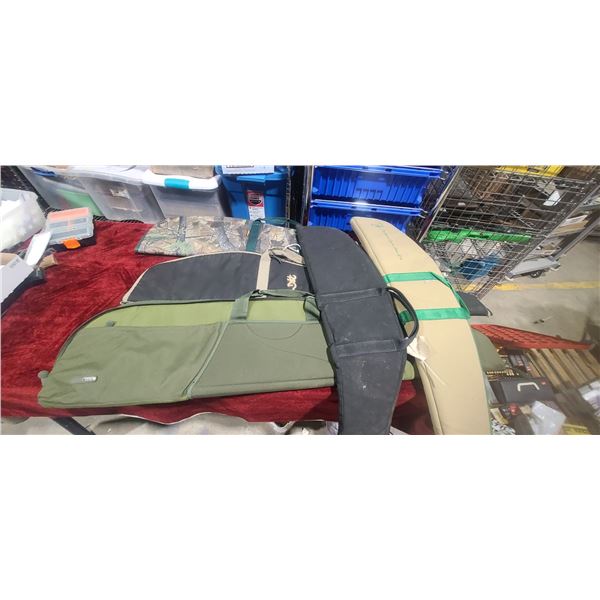 FIVE RIFLE BAGS - ONE IS A BERETTA, BROWNING AND ALLEN
