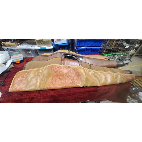 FIVE VINTAGE LEATHER /CLOTH MIX RIFLE BAGS