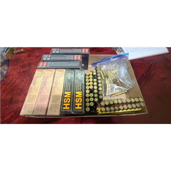 21 ASSORTED ROUNDS OF 7MM REM MAG AND 100 BRASS - NO SHIPPING