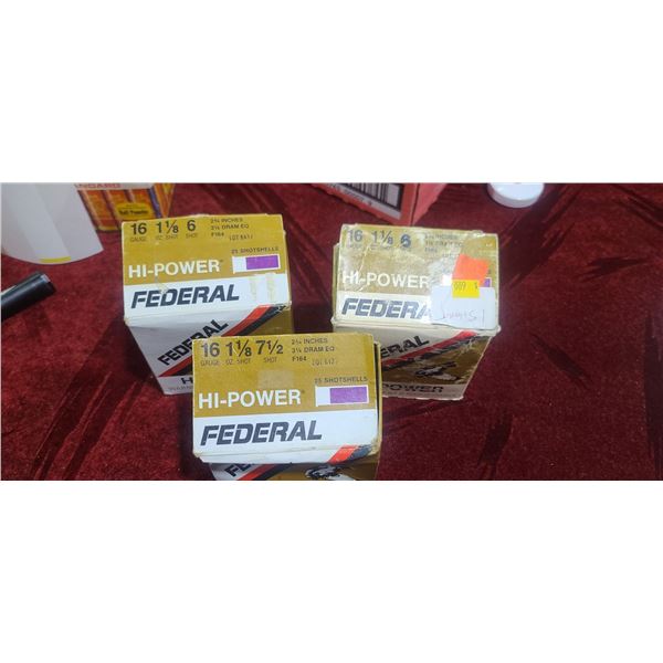 QTY43 FEDERAL HI POWER 16GA 1 1/8 6SHOT AND QTY10 7 1/2 SHOT