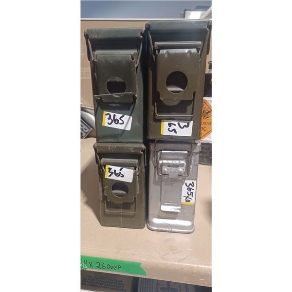 4 SMALL METAL AMMO BOXES 10"X4"X7"