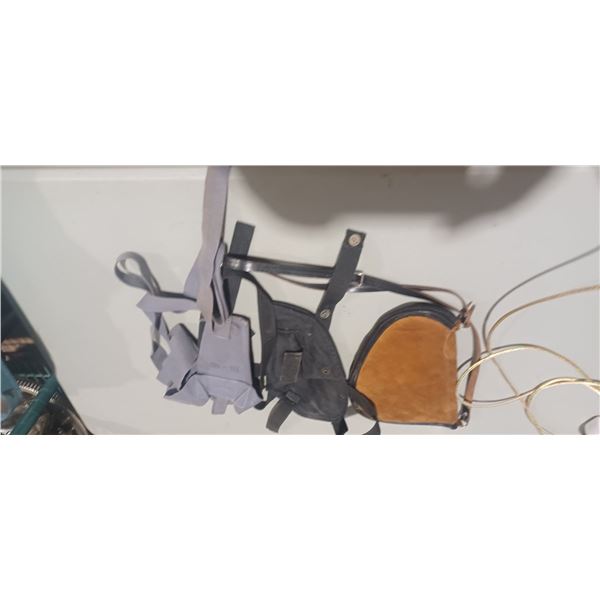 2 FABRIC HOLSTERS AND ONE LEATHER PISTOL CASE