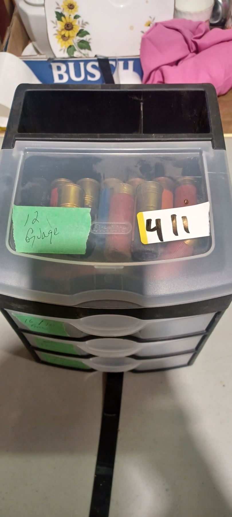 Container Cl Shots 4 COMPARTMENT CONTAINER WITH ASSORTED SHOT GUN SHELLS AND 20 GA HULLS ...